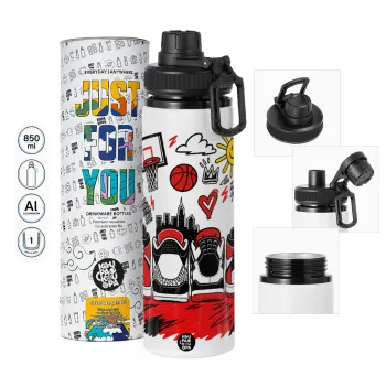 Streetware bascet, Metal water bottle with safety cap, aluminum 850ml
