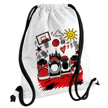 Streetware bascet, Backpack pouch GYMBAG white, with pocket (40x48cm) & thick cords