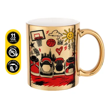 Streetware bascet, Mug ceramic, gold mirror, 330ml