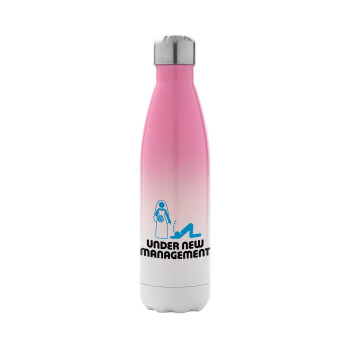 Under new Management, Metal mug thermos Pink/White (Stainless steel), double wall, 500ml