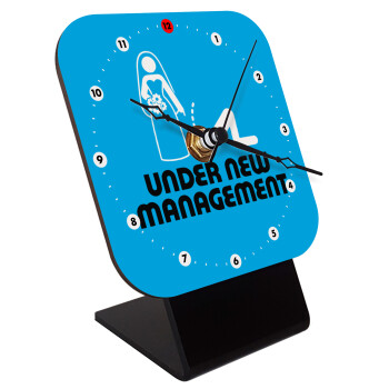 Under new Management, Quartz Wooden table clock with hands (10cm)