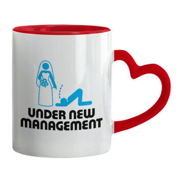 Under new Management, Mug heart red handle, ceramic, 330ml
