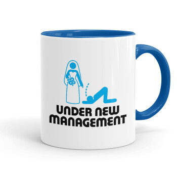 Under new Management, Mug colored blue, ceramic, 330ml