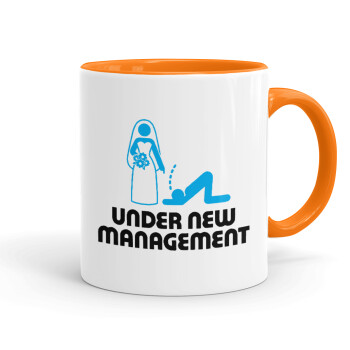 Under new Management, Mug colored orange, ceramic, 330ml