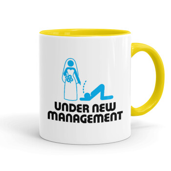 Under new Management, Mug colored yellow, ceramic, 330ml