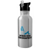 Water bottle Silver with straw, stainless steel 600ml