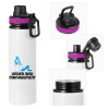 Metallic water bottle with safety lid, 850ml aluminum