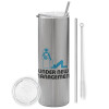 Tumbler stainless steel Silver 600ml, with metal straw & cleaning brush