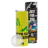 Neon Yellow Travel Tumbler, with metal straw (Stainless steel 304 Food grade, BPA free, 600ml)