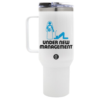 Under new Management, Mega Stainless steel Tumbler with lid, double wall 1,2L