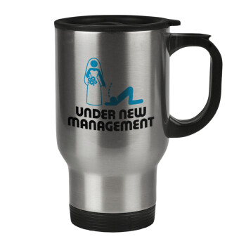 Under new Management, Stainless steel travel mug with lid, double wall 450ml