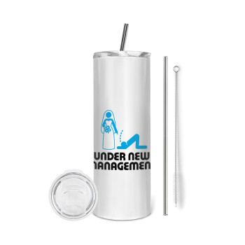 Under new Management, Eco friendly stainless steel tumbler 600ml, with metal straw & cleaning brush