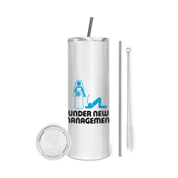 Under new Management, Tumbler stainless steel 600ml, with metal straw & cleaning brush