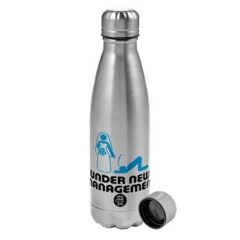 Under new Management, Metallic water bottle, stainless steel, 750ml