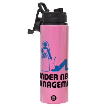 Under new Management, Metallic water bottle with safety lid, 850ml aluminum