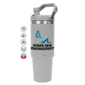 Under new Management, GREY color, 890ml (30oz) stainless Steel Tumbler with Handle