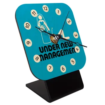 Under new Management, Quartz Table clock in natural wood (10cm)