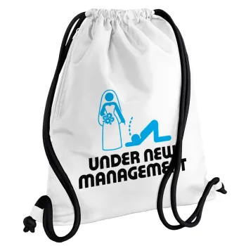 Under new Management, Backpack pouch GYMBAG white, with pocket (40x48cm) & thick cords