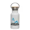 Metallic thermos (Stainless steel) White with wooden lid (bamboo), double-walled, 350ml