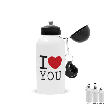 I Love you classic, Metal water bottle, White, aluminum 500ml