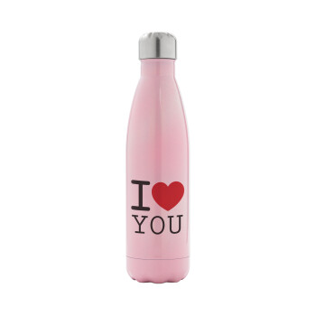 I Love you classic, Metal mug thermos Pink Iridiscent (Stainless steel), double wall, 500ml