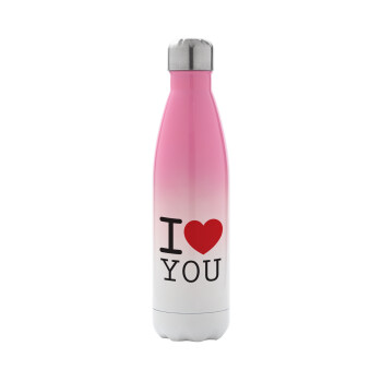 I Love you classic, Metal mug thermos Pink/White (Stainless steel), double wall, 500ml
