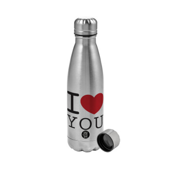 I Love you classic, Metallic water bottle, stainless steel, 750ml