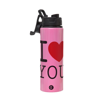 I Love you classic, Metallic water bottle with safety lid, 850ml aluminum