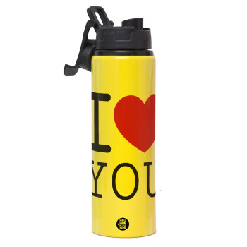 I Love you classic, Metallic water bottle with safety lid, 850ml aluminum