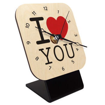 I Love you classic, Επιτραπέζιο ρολόι σε φυσικό ξύλο (10cm)