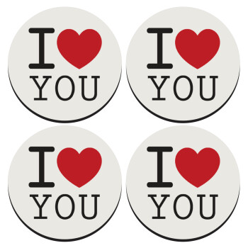 I Love you classic, SET of 4 round wooden coasters (9cm)