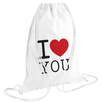 I Love you classic, Τσάντα πλάτης πουγκί GYMBAG λευκή (28x40cm)