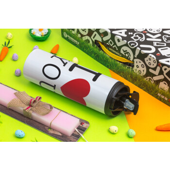 I Love you classic, Easter candle,Travel Tumbler 2 Lids, with metal straw & cleaning brush & aromatic flat candle (30cm) (PINK)