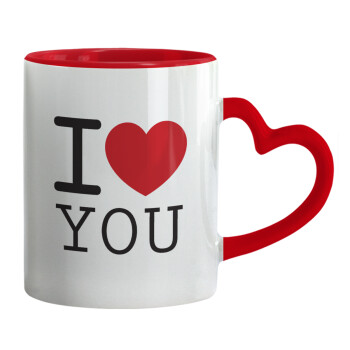 I Love you classic, Mug heart red handle, ceramic, 330ml