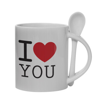 I Love you classic, Ceramic coffee mug with Spoon, 330ml (1pcs)
