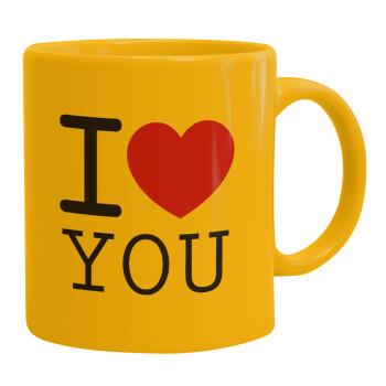 I Love you classic, Ceramic coffee mug yellow, 330ml (1pcs)