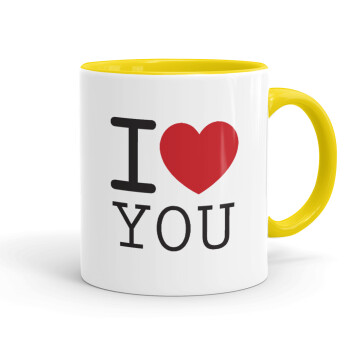 I Love you classic, Mug colored yellow, ceramic, 330ml