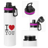 Metallic water bottle with safety lid, 850ml aluminum