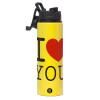 Metallic water bottle with safety lid, 850ml aluminum