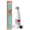Easter Set, metallic stainless steel water bottle (750ml) & aromatic flat Easter candle (30cm) (TURQUOISE)