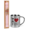 Easter Set, metallic thermal cup (300ml) & aromatic flat Easter candle (30cm) (PINK)
