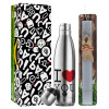 Easter Set, metallic stainless thermos flask (500ml) & scented flat Easter candle (30cm) (GRAY)