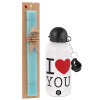 Easter Set, metallic aluminum water bottle (500ml) & scented flat candle (30cm) (TURQUOISE)