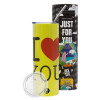 Neon Yellow Travel Tumbler θερμό, μεταλλικό καλαμάκι(Ανωξείδωτο 304 Food grade, BPA free, 600ml)