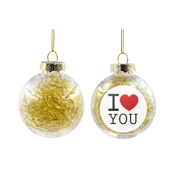 I Love you classic, Χριστουγεννιάτικη μπάλα δένδρου διάφανη με χρυσό γέμισμα 8cm