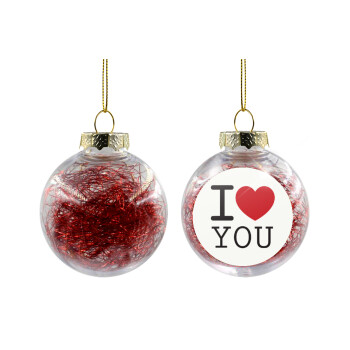 I Love you classic, Χριστουγεννιάτικη μπάλα δένδρου διάφανη με κόκκινο γέμισμα 8cm