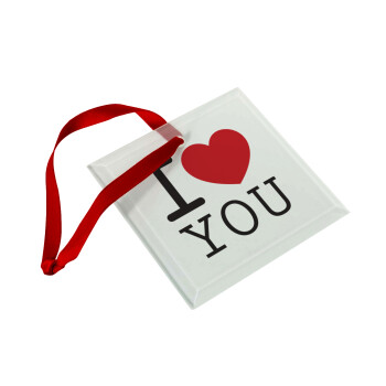 I Love you classic, Στολίδι Χριστουγεννιάτικο στολίδι γυάλινο τετράγωνο 9x9cm