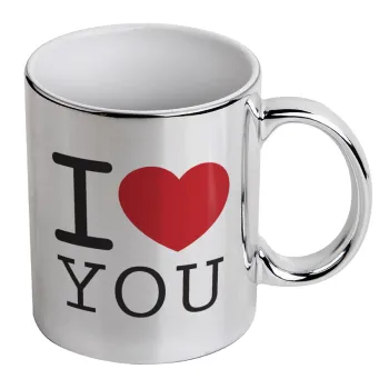I Love you classic, Mug ceramic, silver mirror, 330ml