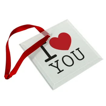 I Love you classic, Christmas ornament, glass square ornament 9x9cm