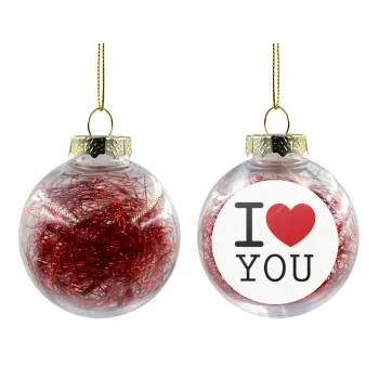 I Love you classic, Transparent Christmas tree ball ornament with red filling 8cm